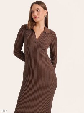 NA-KD Brown Ribbed V-Neck Knit Dress